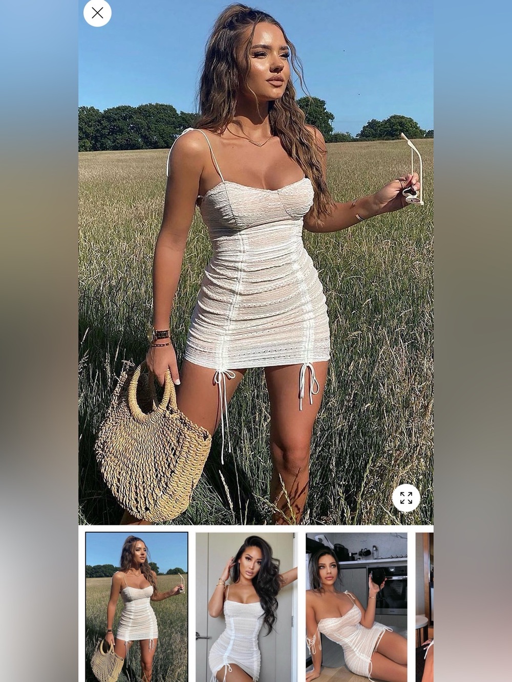 Fashion Nova Cream Ruched Spaghetti-Strap Mini Dress